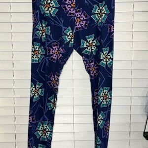 LuLaRoe Kids Leggings with Blue and Purple Floral Design